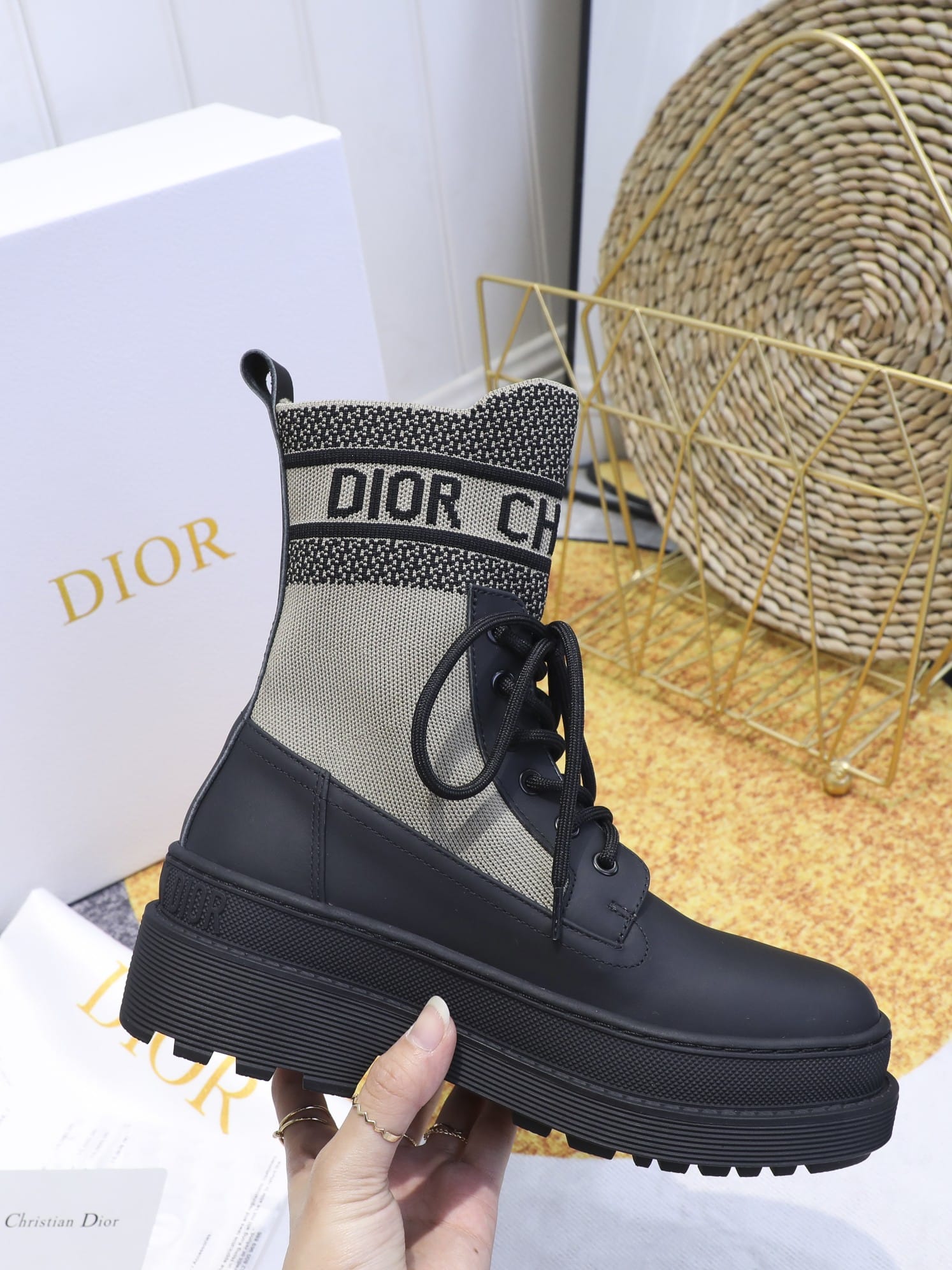 (1:1 replica) Christian Dior Women s Short Boot Black And Beige For Women CD