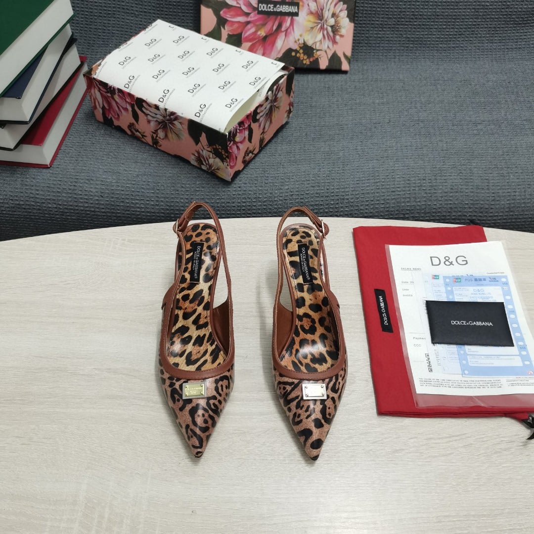 (1:1 replica) Dolce Gabbana Leopard-Print Slingbacks Brown For Women DG Shoes CG0456AW384HYNBM