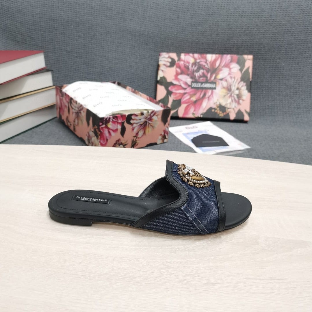(1:1 replica) Dolce Gabbana Devotion Slides In Camouflage Patchwork Black For Women DG Shoes