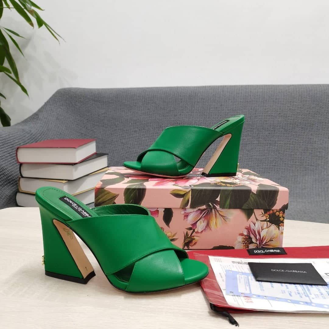 (1:1 replica) Dolce Gabbana Satin Mules With Geometric Heel Green For Women DG Shoes