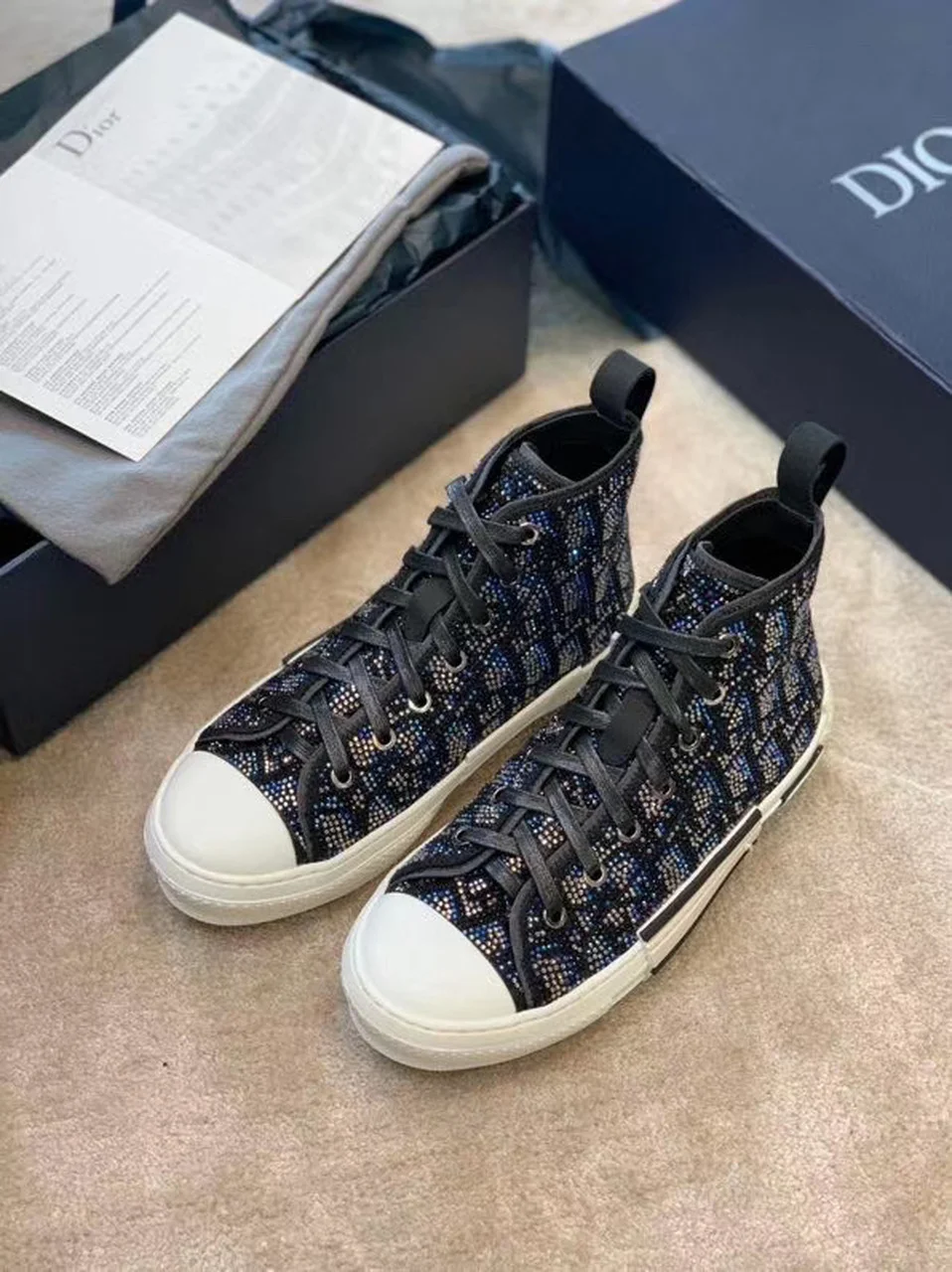 (1:1 replica) Christian Dior Crystal B23 Oblique Sneakers High-Top Sneaker For Women CD