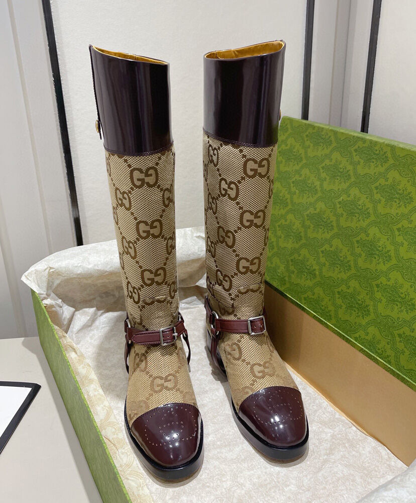 (1:1 replica) Gucci Women s Knee-High Boot With Harness 674673 Dark Coffee