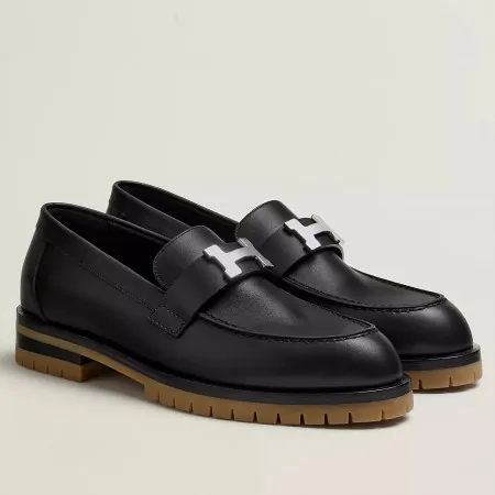 (1:1 replica) Hermes Women s Faubourg Loafers in Black Leather HM076
