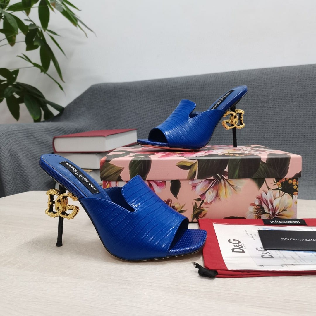 (1:1 replica) Dolce Gabbana Lguana-Print Mules Blue For Women DG Shoes