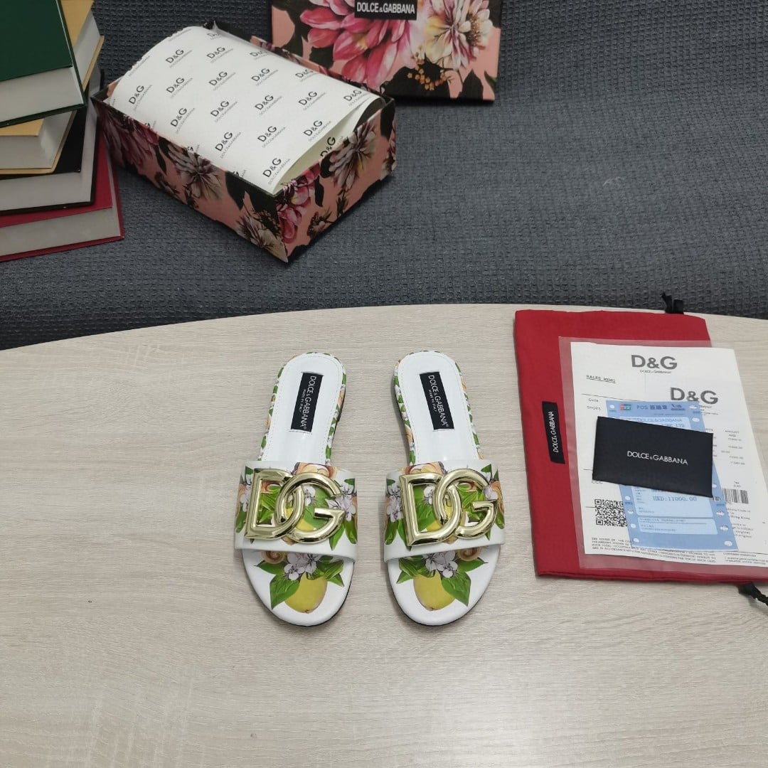(1:1 replica) Dolce Gabbana Jacquard Slides With DG Logo White For Women DG Shoes