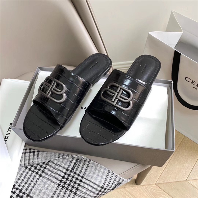 (1:1 replica) Balenciaga BLACK GOLD Oval BB Mule Sandal for Women