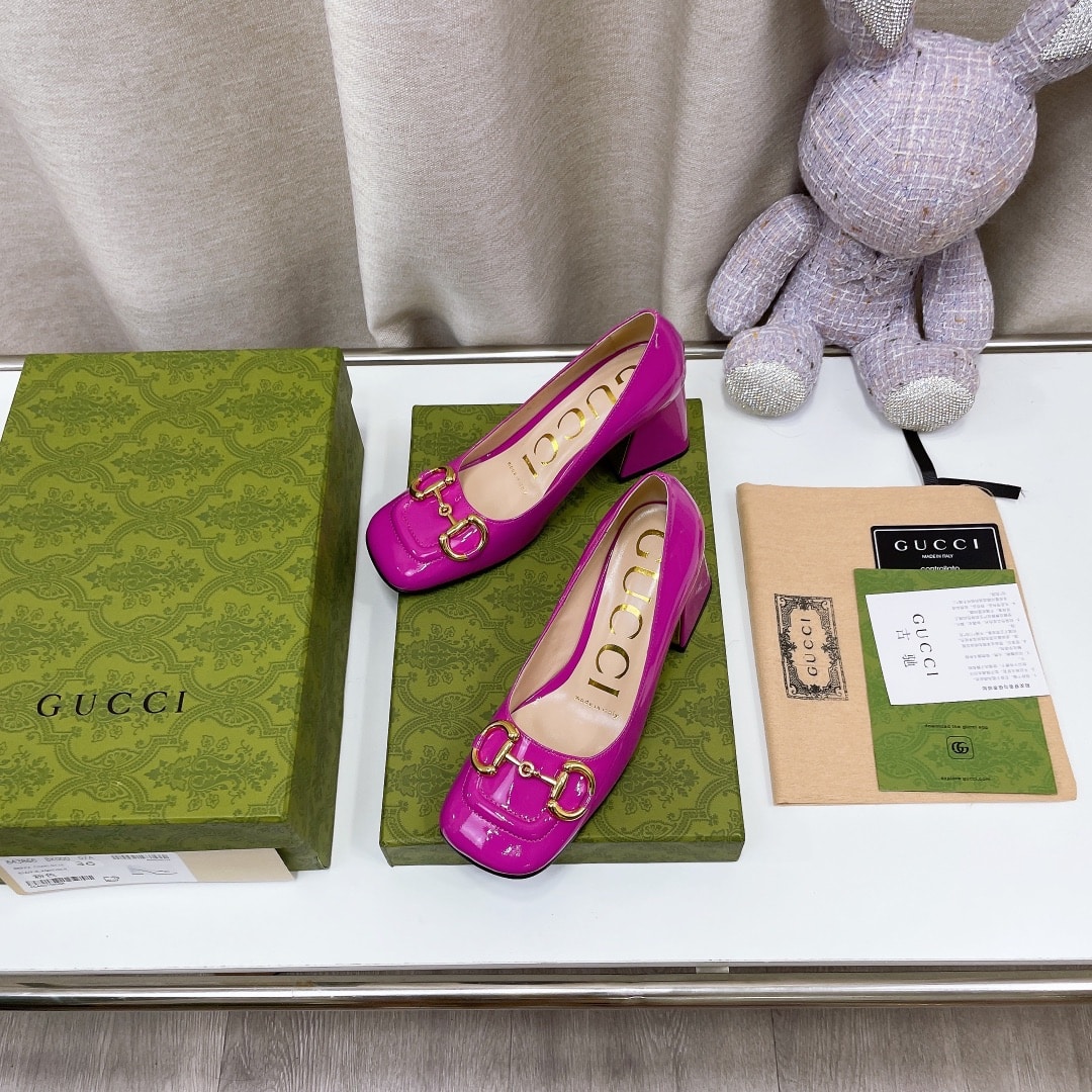 (1:1 replica) Gucci Women s Mid-Heel Ballet Flat With Horsebit Dark Pink For Women GG
