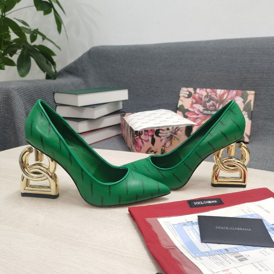 (1:1 replica) Dolce Gabbana Patent Pumps With 3.5 Heel Green For Women DG Shoes