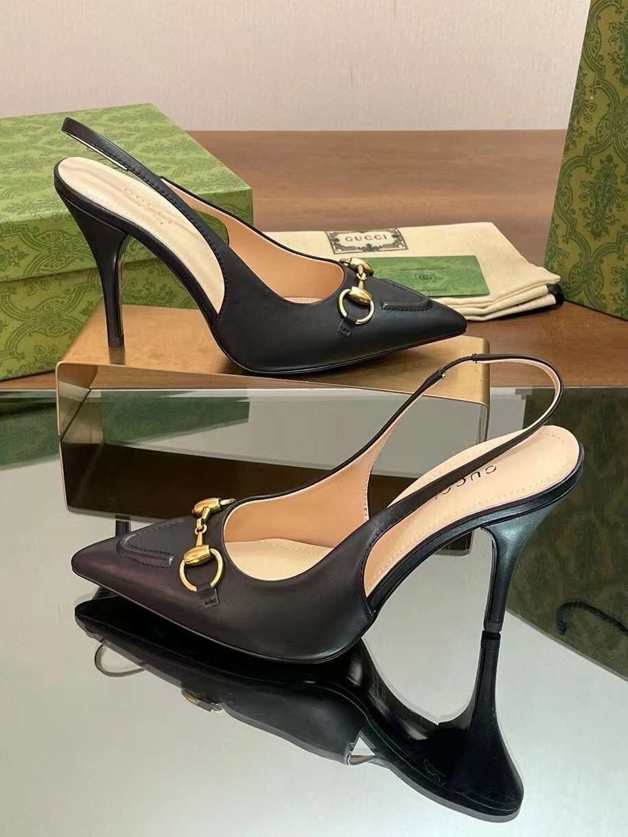 (1:1 replica) Gucci Horsebit Slingback Women s Shoes 10.5/4.5cm