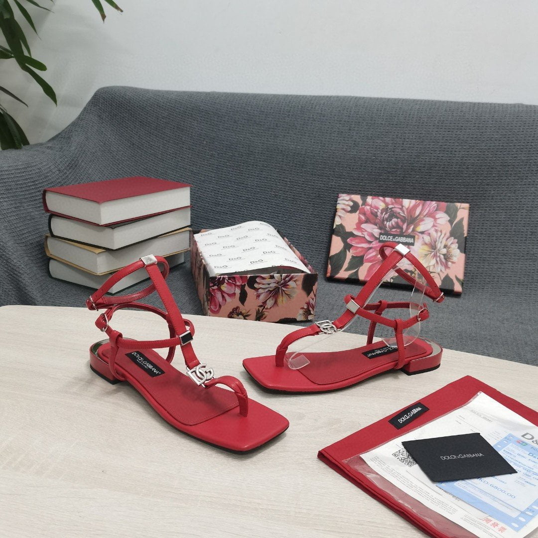 (1:1 replica) Dolce Gabbana Nappa DG Thong Sandals Red For Women DG Shoes