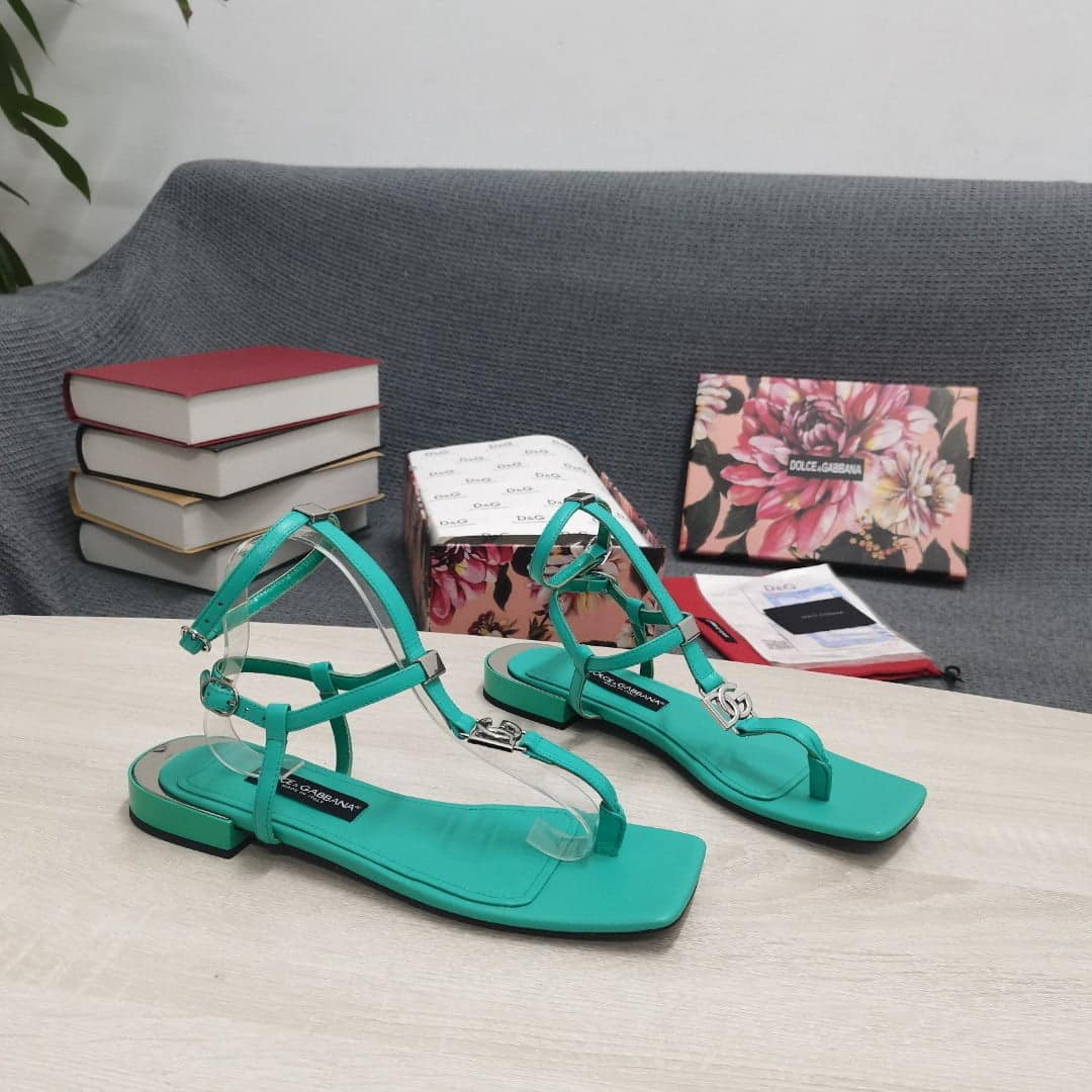 (1:1 replica) Dolce Gabbana Nappa DG Thong Sandals Green For Women DG Shoes