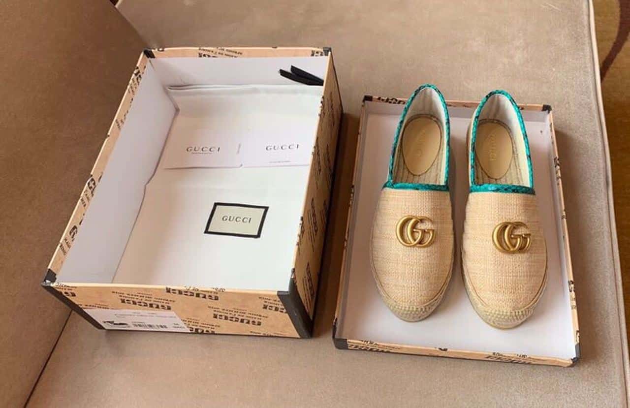 (1:1 replica) Gucci Chevron Snakeskin Trim Raffia Espadrille with Double G Spring/Summer Collection