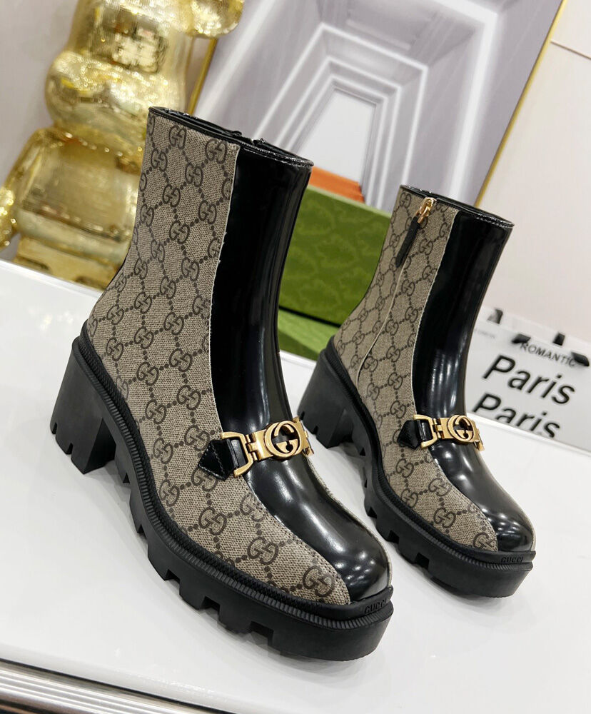(1:1 replica) Gucci Women s Interlocking G Horsebit Boot 670412 Black