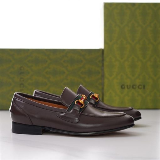 (1:1 replica) GUCCI BRIXTON WEB LOAFER IN LEATHER WITH HORSEBIT GL009