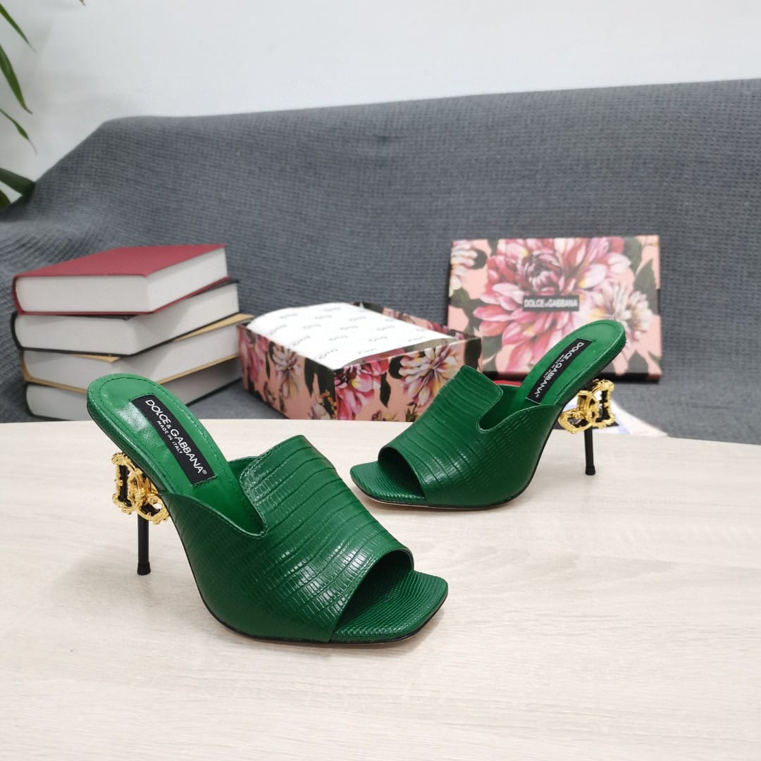 (1:1 replica) Dolce Gabbana Lguana-Print Mules Green For Women DG Shoes