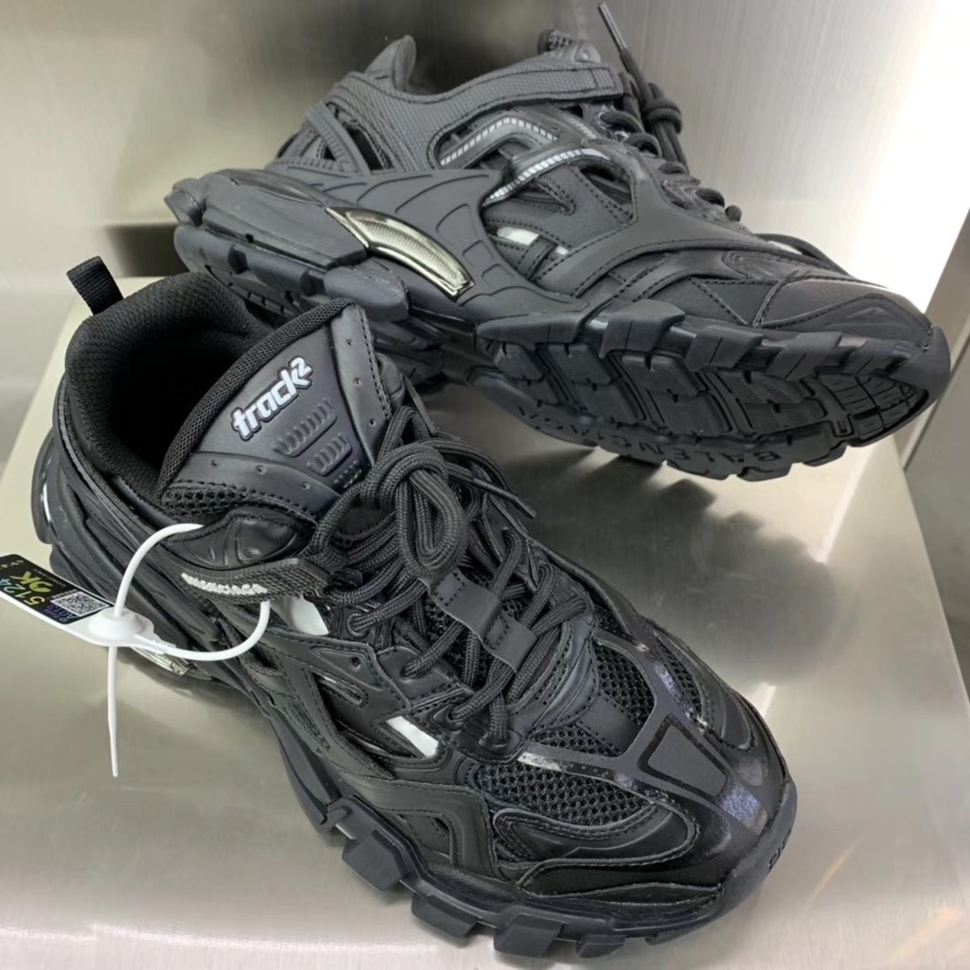 (1:1 replica) Balenciaga Track 2 Trainers in Black Mesh and Nylon