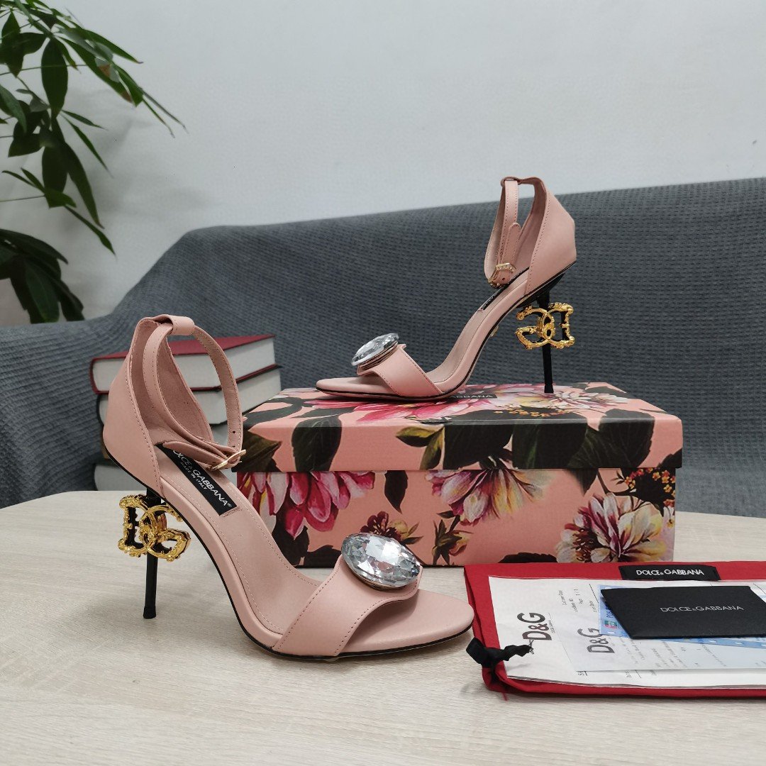 (1:1 replica) Dolce Gabbana Polished Sandals Pink For Women DG Shoes