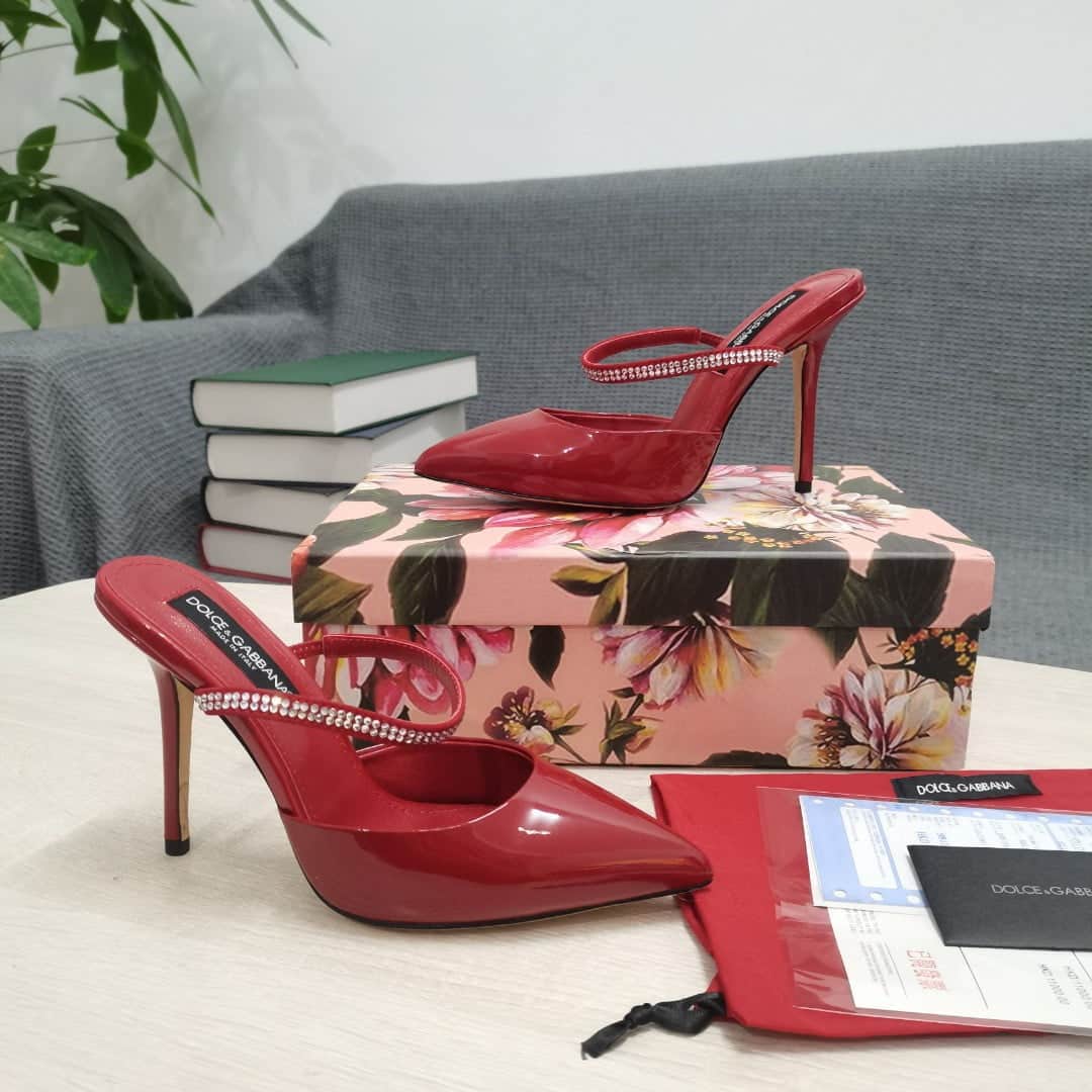 (1:1 replica) Dolce Gabbana Mirrored-Effect Mules With Embroidery Red For Women DG Shoes