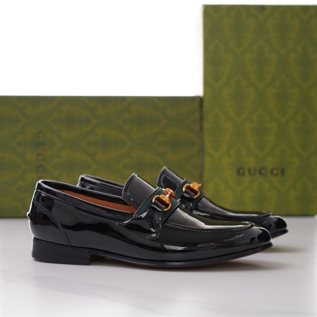 (1:1 replica) GUCCI BRIXTON WEB LOAFER IN LEATHER WITH HORSEBIT GL012