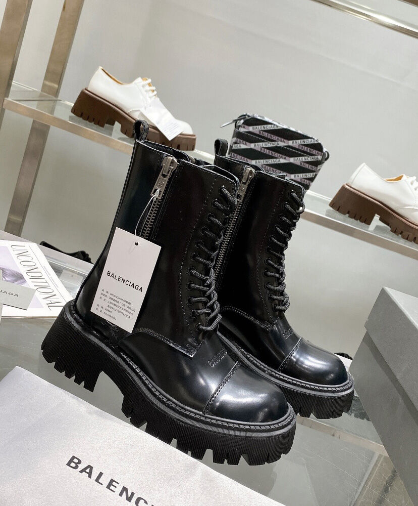 (1:1 replica) Balenciaga Women s Tractor 20MM Lace-Up Boot Black