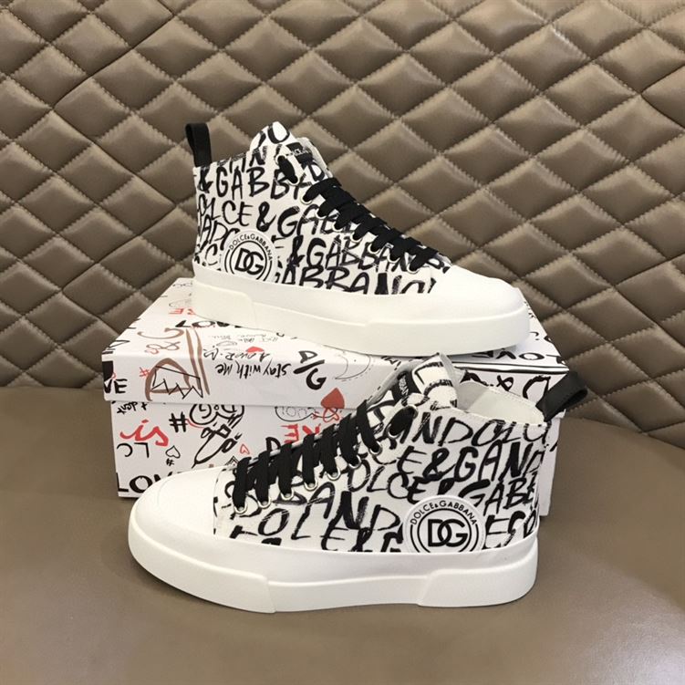 (1:1 replica) DOLCE GABBANA CANVAS PORTOFINO LIGHT MID-TOP SNEAKERS WITH DG LOGO PRINT – DG005