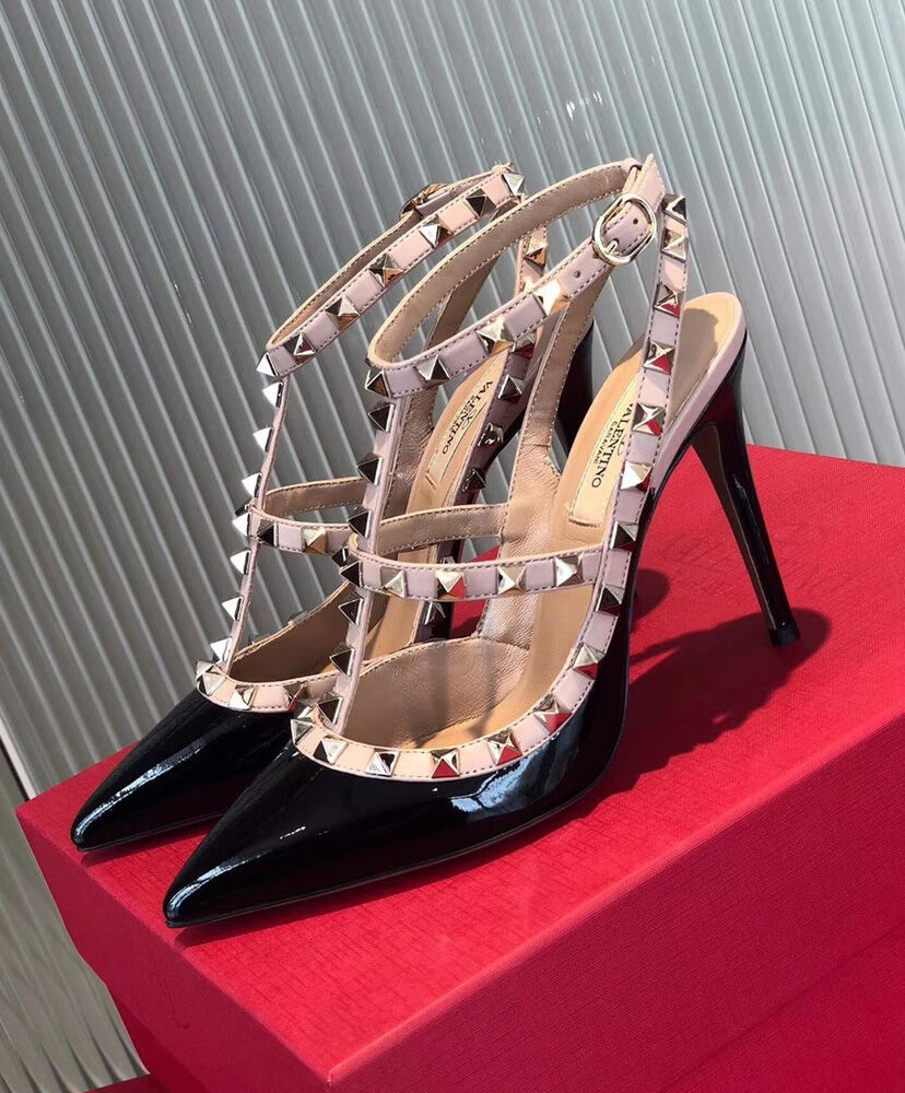 (1:1 replica) Valentino Garavani Patent Rockstud Caged Pump 100mm