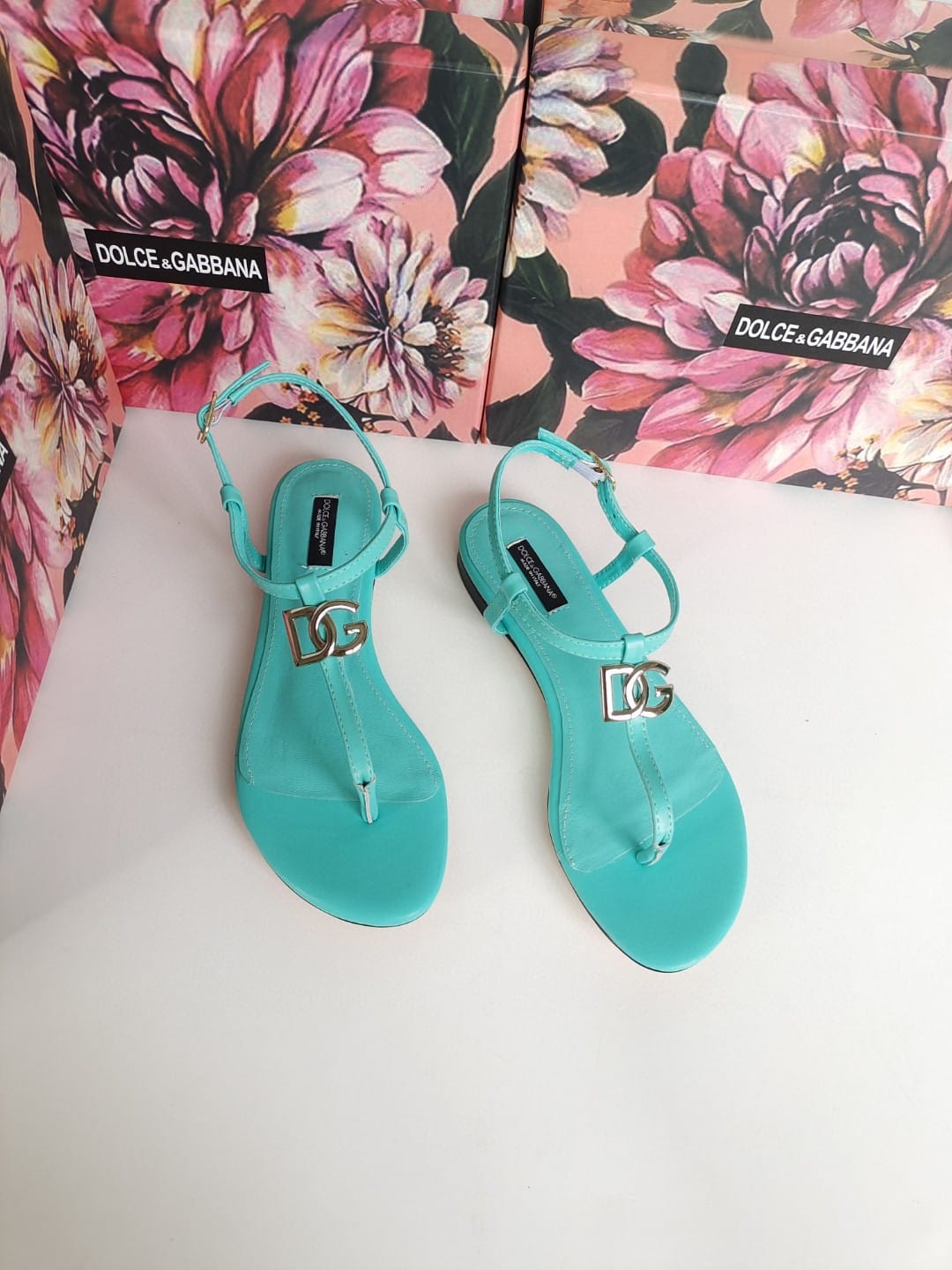 (1:1 replica) Dolce Gabbana Nappa DG Sandals Jade Green For Women DG Shoes