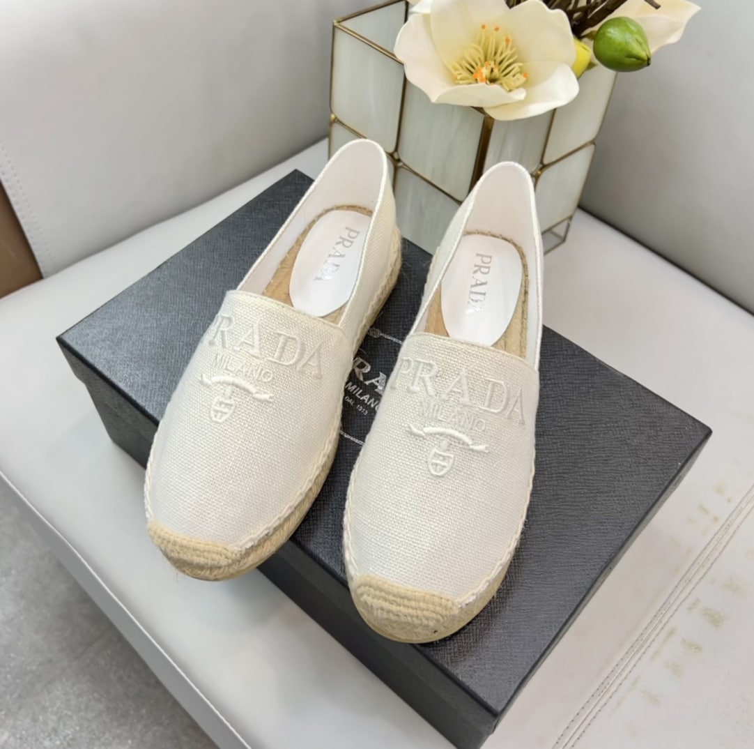 (1:1 replica) Prada Linen Espadrilles White For Women 0.8in/20mm PRD