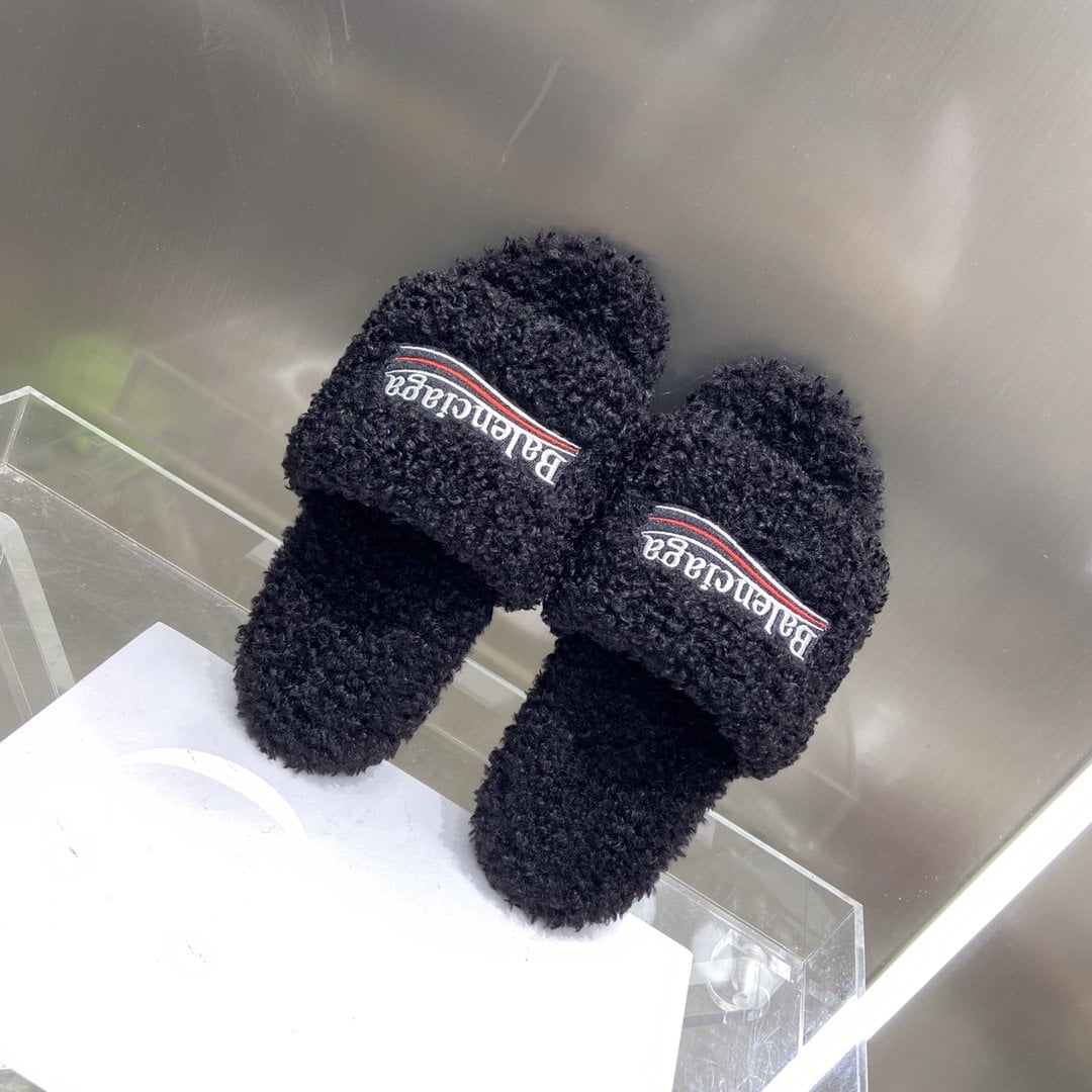 (1:1 replica) Balenciaga Furry Slide Sandal Black For Women 654261W2DO11096