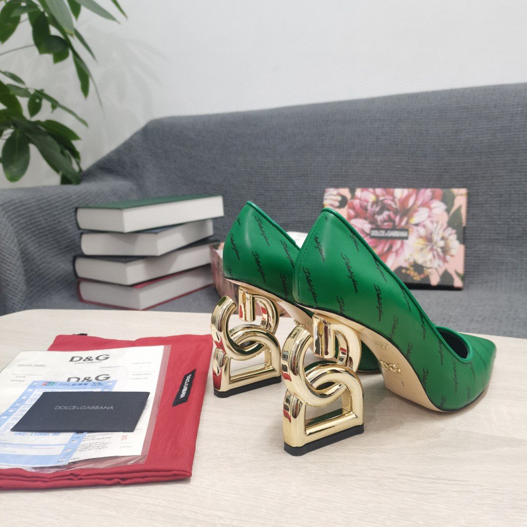(1:1 replica) Dolce Gabbana Patent Pumps With 3.5 Heel Green For Women DG Shoes