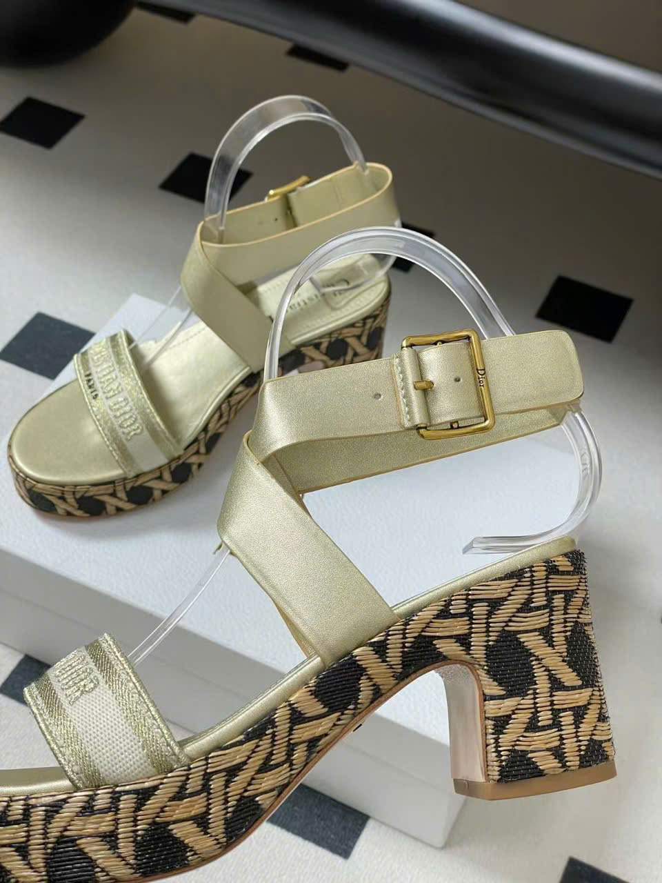 (1:1 replica) Christian Dior Graphic Cannage Wedge Sandals 7cm