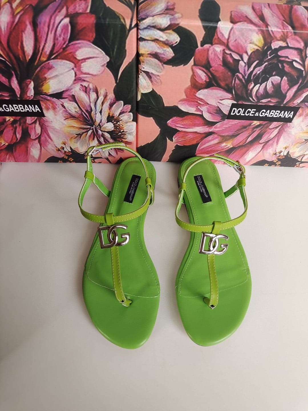 (1:1 replica) Dolce Gabbana Nappa DG Sandals Green For Women DG Shoes