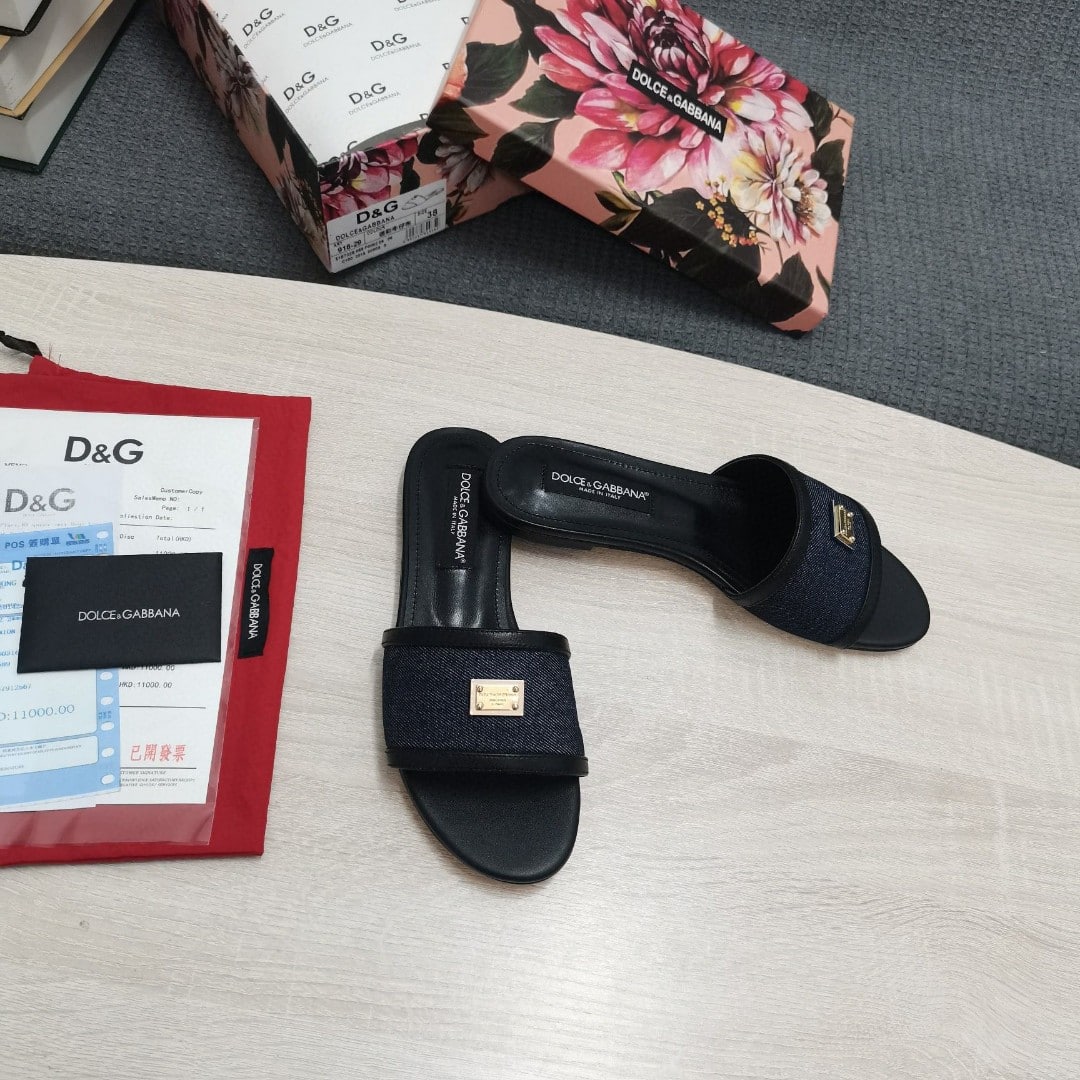 (1:1 replica) Dolce Gabbana Camouflage Patchwork Slides Black For Women DG Shoes