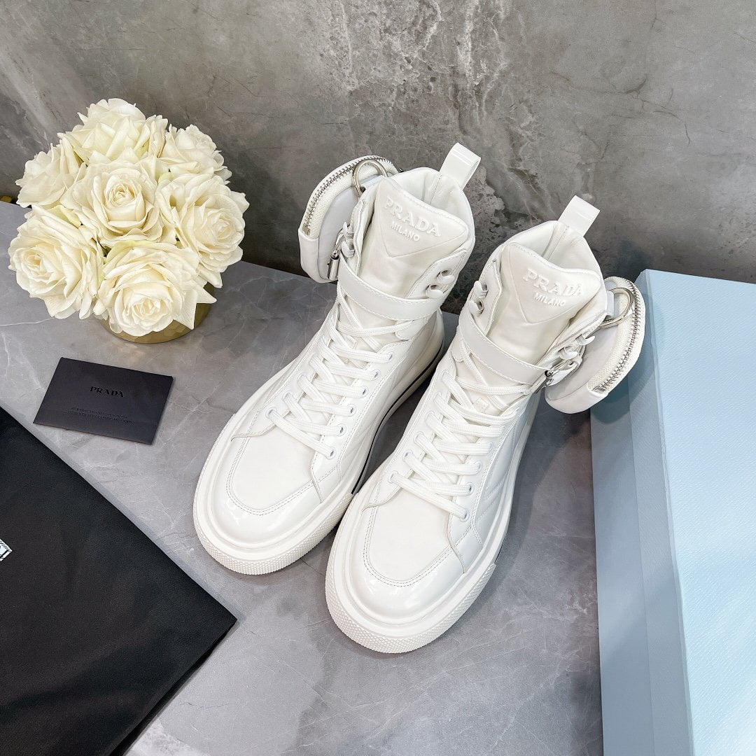 (1:1 replica) Prada Macro Re-Nylon And Brushed High-Top Sneakers White For Women 1.8in/45mm PRD