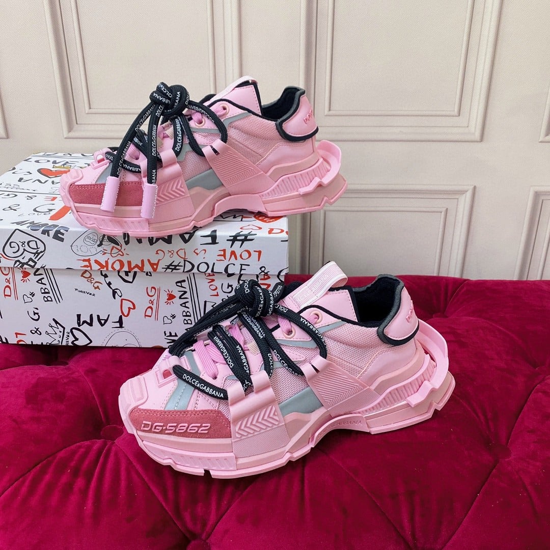(1:1 replica) Dolce Gabbana Mixed-Material Space Sneakers Pink For Women DG Shoes CK1963AY0288L427