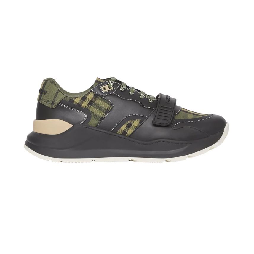(1:1 replica) BURBERRY CHECK LACE-UP SNEAKERS IN MILITARY GREEN BBR008