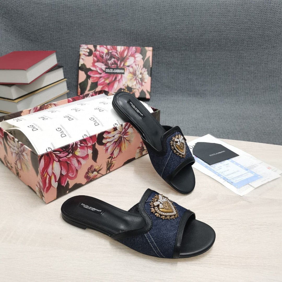 (1:1 replica) Dolce Gabbana Devotion Slides In Camouflage Patchwork Black For Women DG Shoes