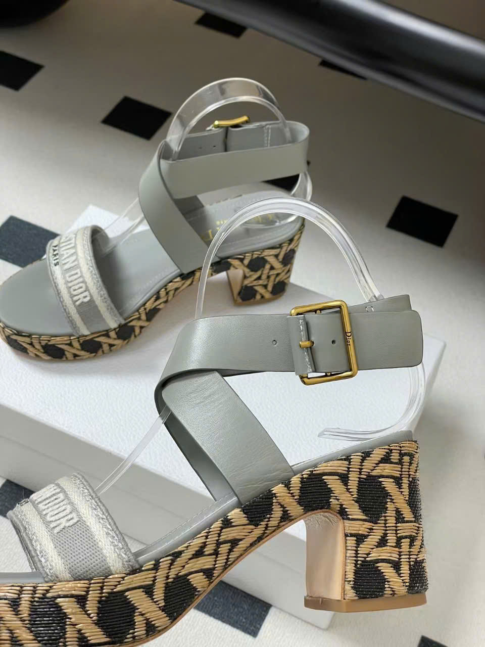 (1:1 replica) Christian Dior Graphic Cannage Wedge Sandals 7cm