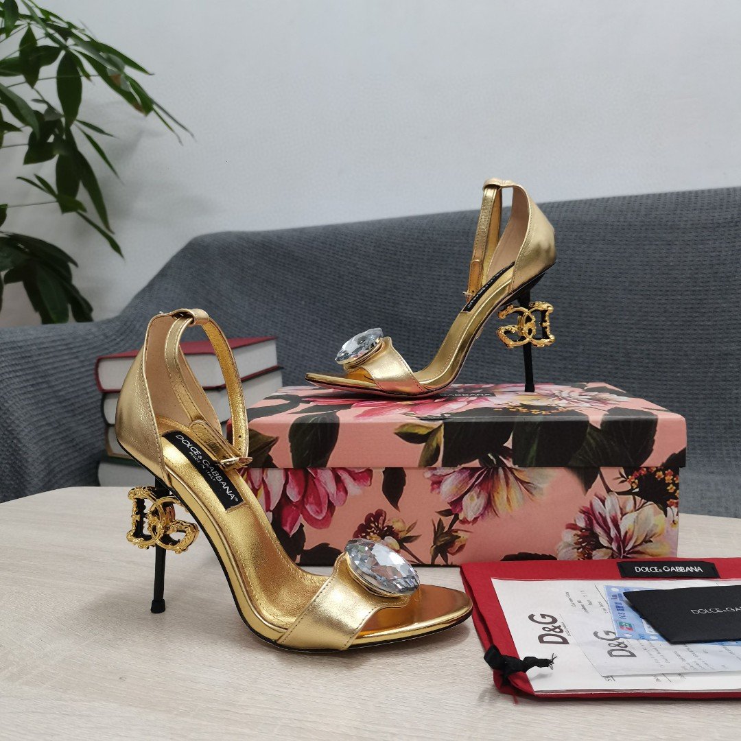 (1:1 replica) Dolce Gabbana Polished Sandals Gold For Women DG Shoes