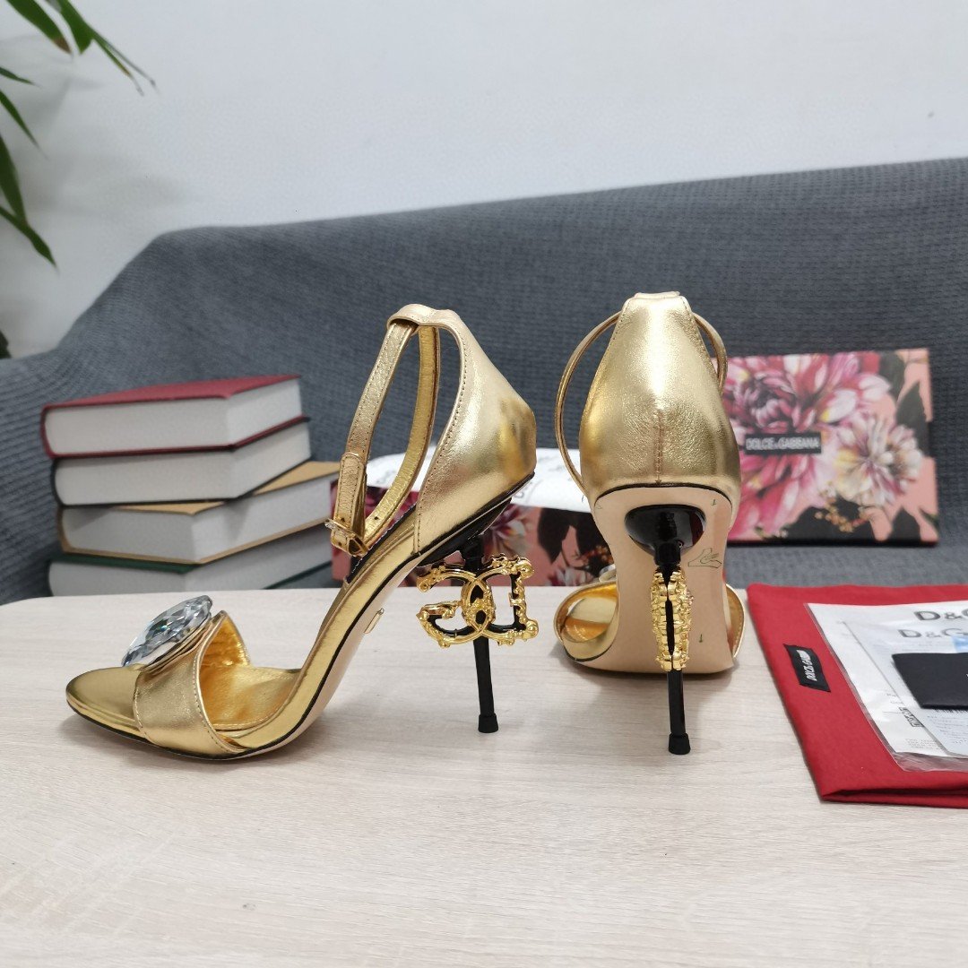 (1:1 replica) Dolce Gabbana Polished Sandals Gold For Women DG Shoes