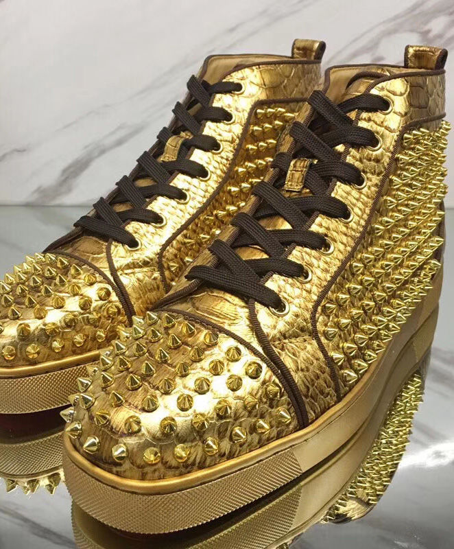 (1:1 replica) Christian Louboutin Louis Spikes Men s Flat Golden