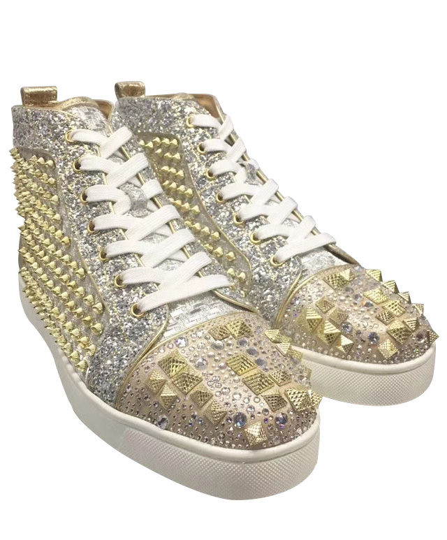 (1:1 replica) Christian Louboutin Men s Louis Strass Flat Golden