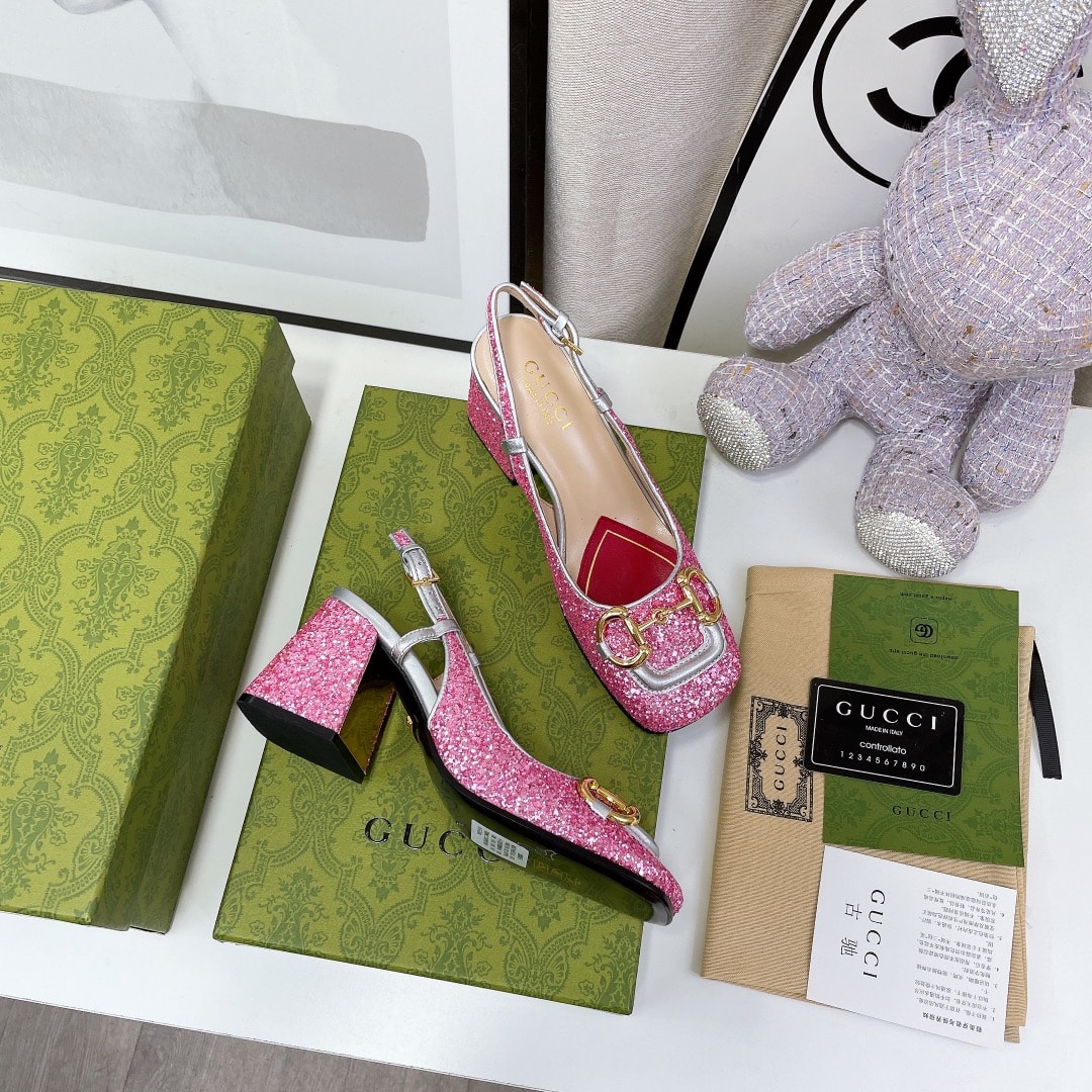 (1:1 replica) Gucci Lovelight Slingback Mid-Heel With Horsebit Silver For Women GG