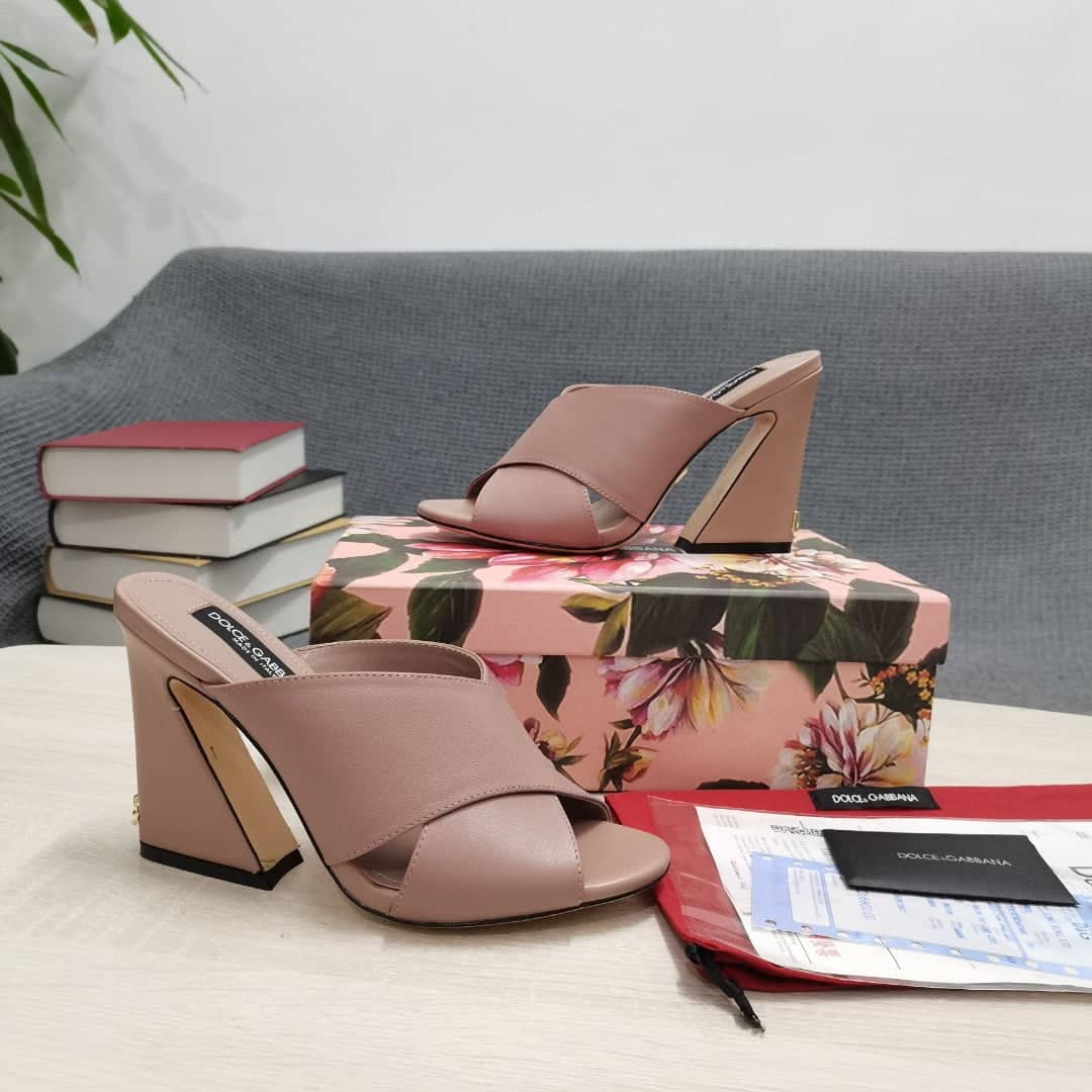 (1:1 replica) Dolce Gabbana Satin Mules With Geometric Heel Dust Pink For Women DG Shoes