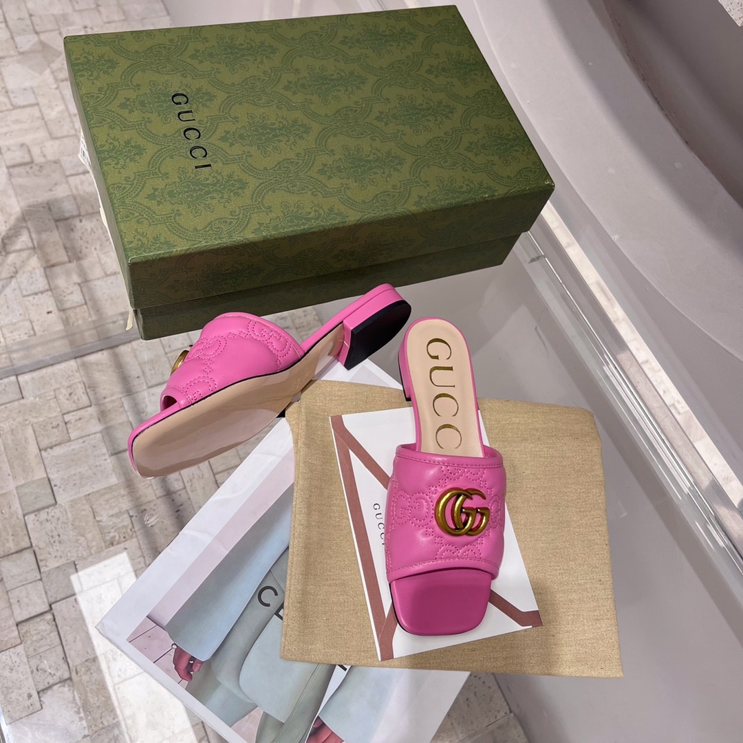 (1:1 replica) Gucci Women s Slide Sandal With Double G Pink For Women GG