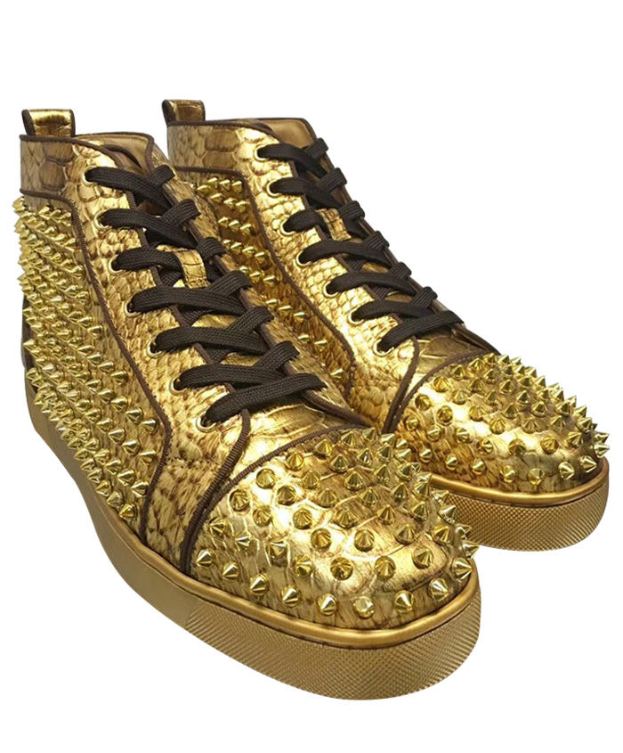 (1:1 replica) Christian Louboutin Louis Spikes Men s Flat Golden