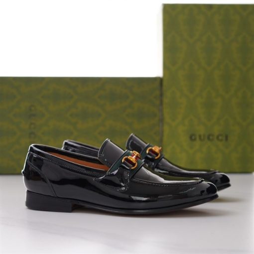 (1:1 replica) GUCCI BRIXTON WEB LOAFER IN LEATHER WITH HORSEBIT GL012