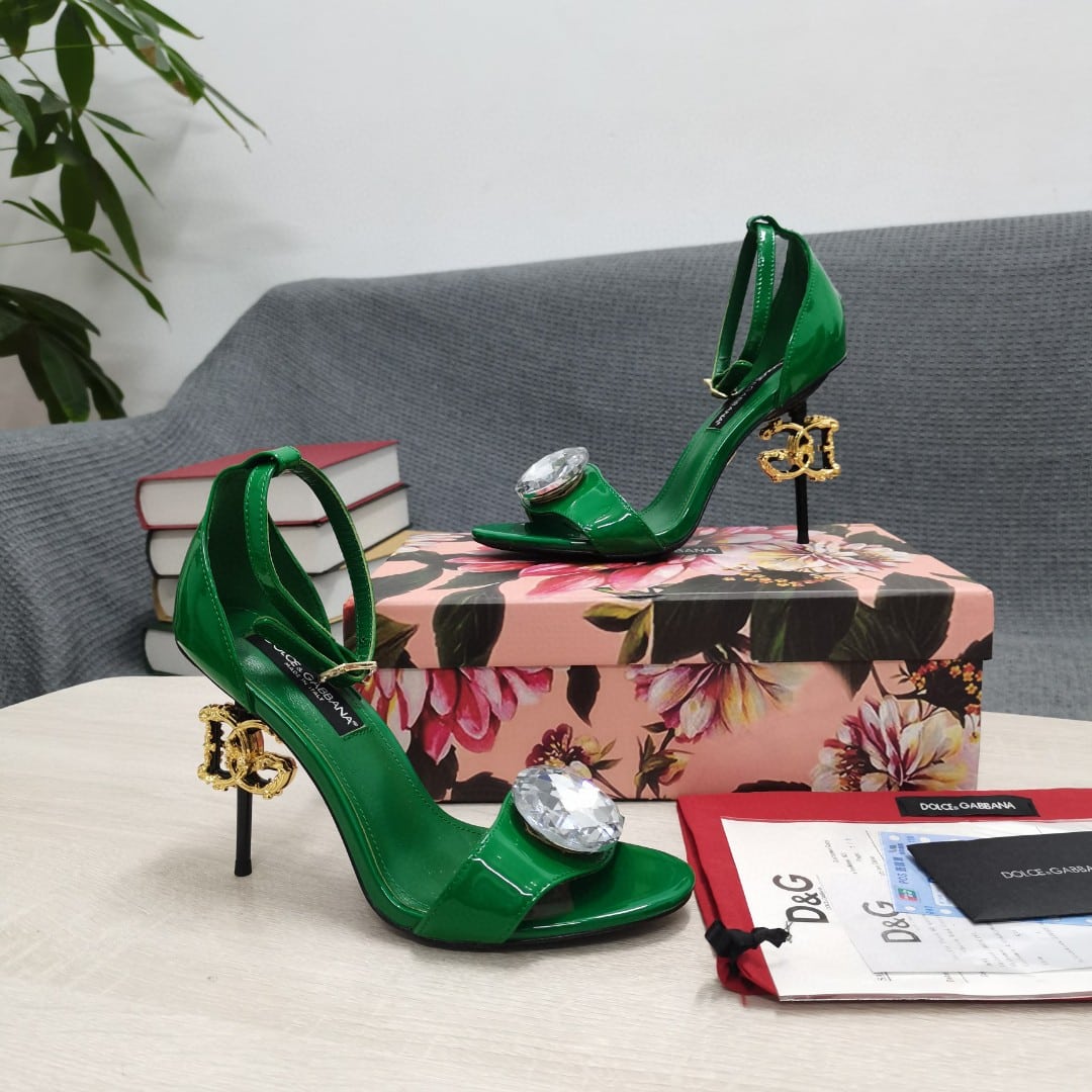 (1:1 replica) Dolce Gabbana Polished Sandals Green For Women DG Shoes