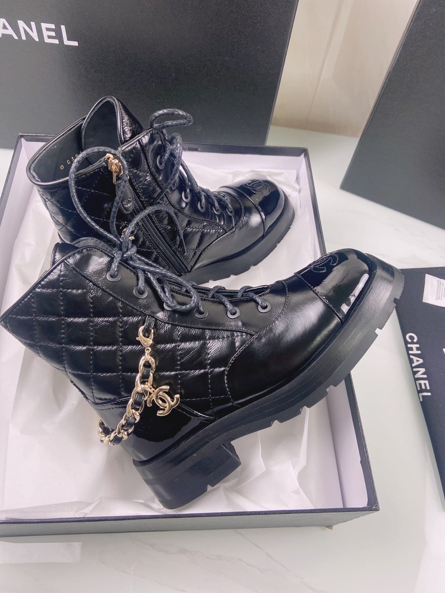 (1:1 replica) Chanel Women s Lace- Ups Black For Women 1.6in/4cm