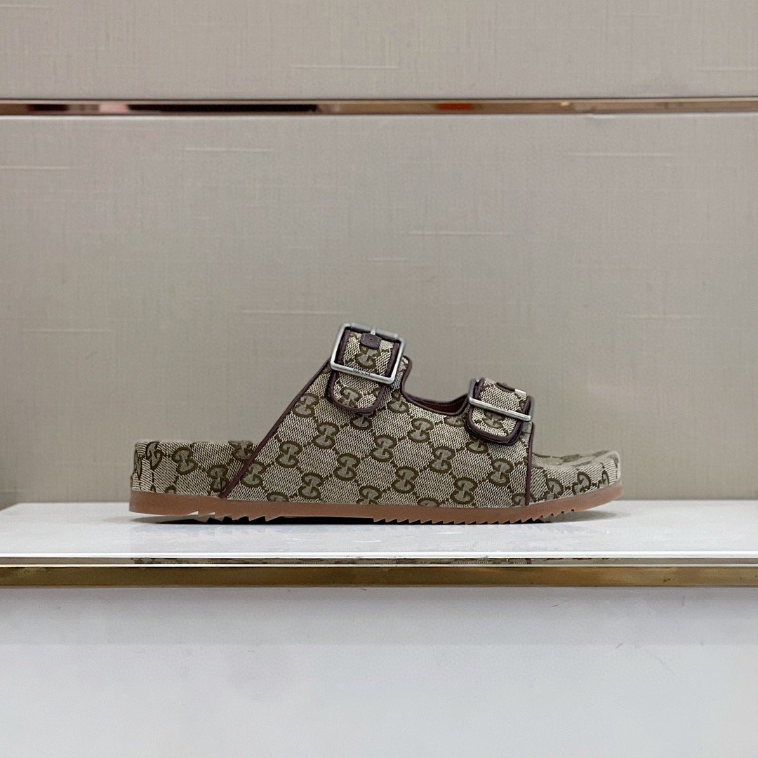 (1:1 replica) Gucci Women s Slide Sandal With Straps Beige And Ebony For Women 658020 2HK60 9791